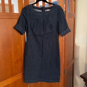 Boden Womens Dress Denim Sheath US6R Short Sleeve Dark Wash Full Zip Knee Length